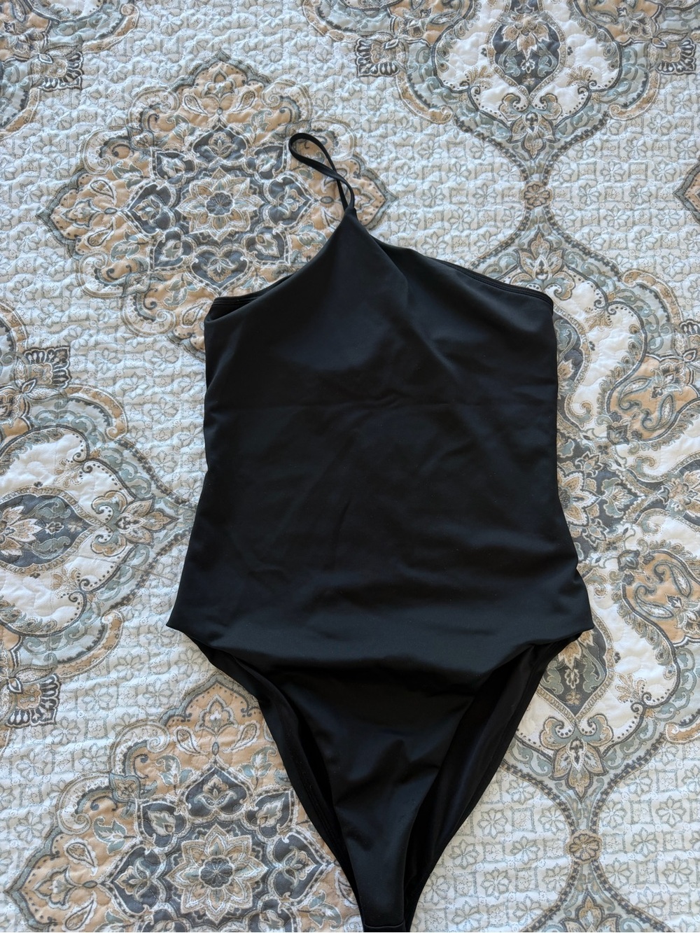 ALO Yoga Black One-Shoulder Bodysuit with Thin Strap